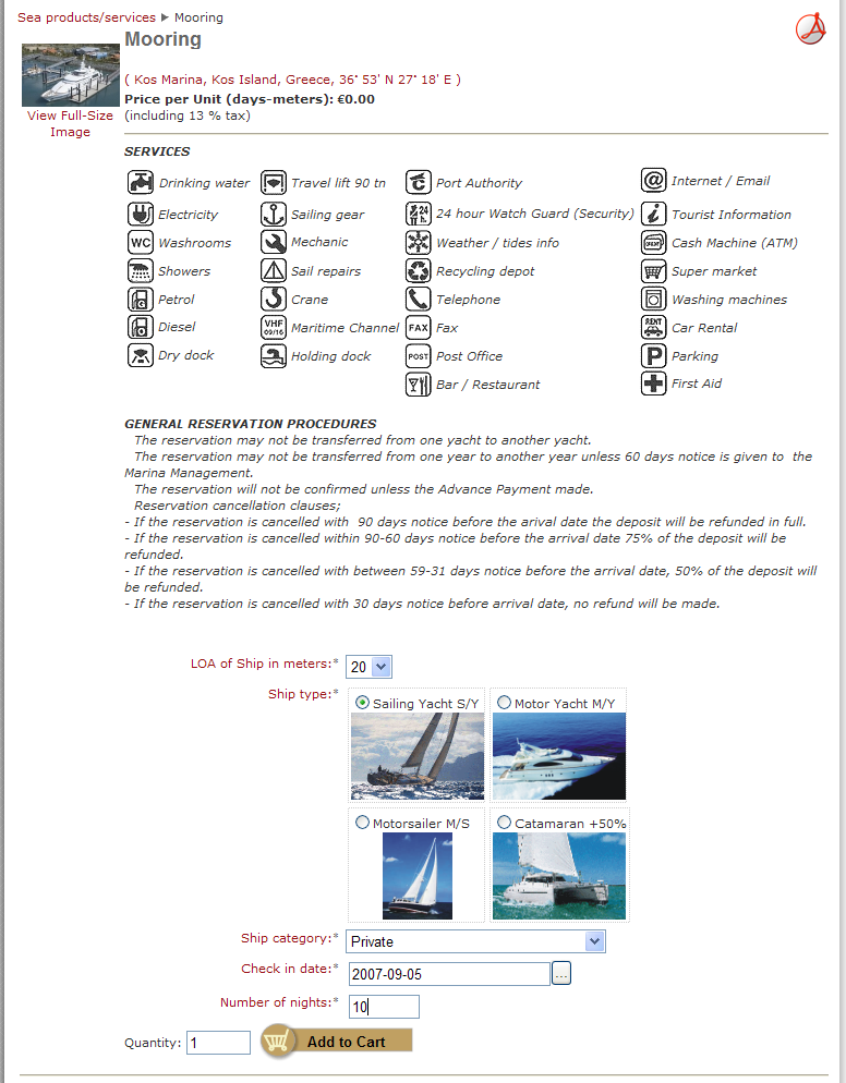 Example of an online berth request form in Successful Marina Web